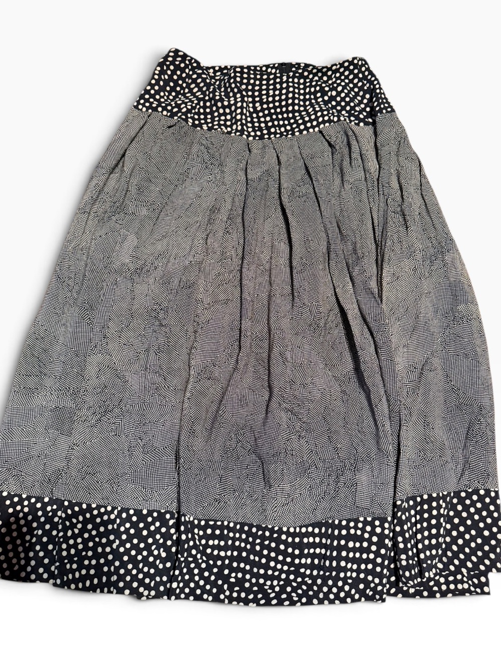 Ferrante Italy Black & Gray Polka Dot Trim Midi silk Skirt fits 26